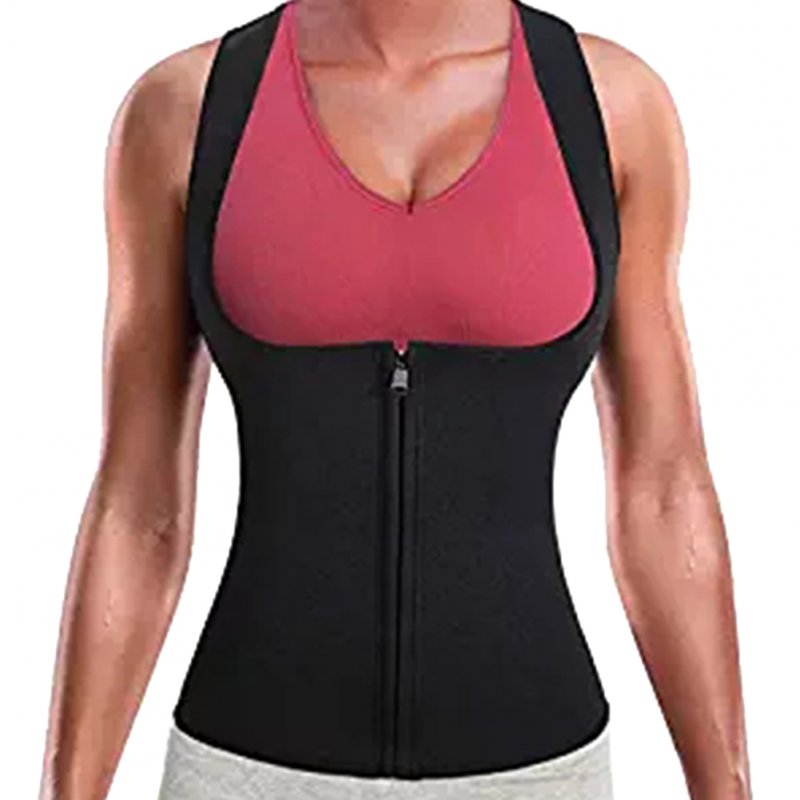 Women Neoprene Zipper Suit Waist Trainer Vest for Weightloss Hot Thermal Corset  black_L