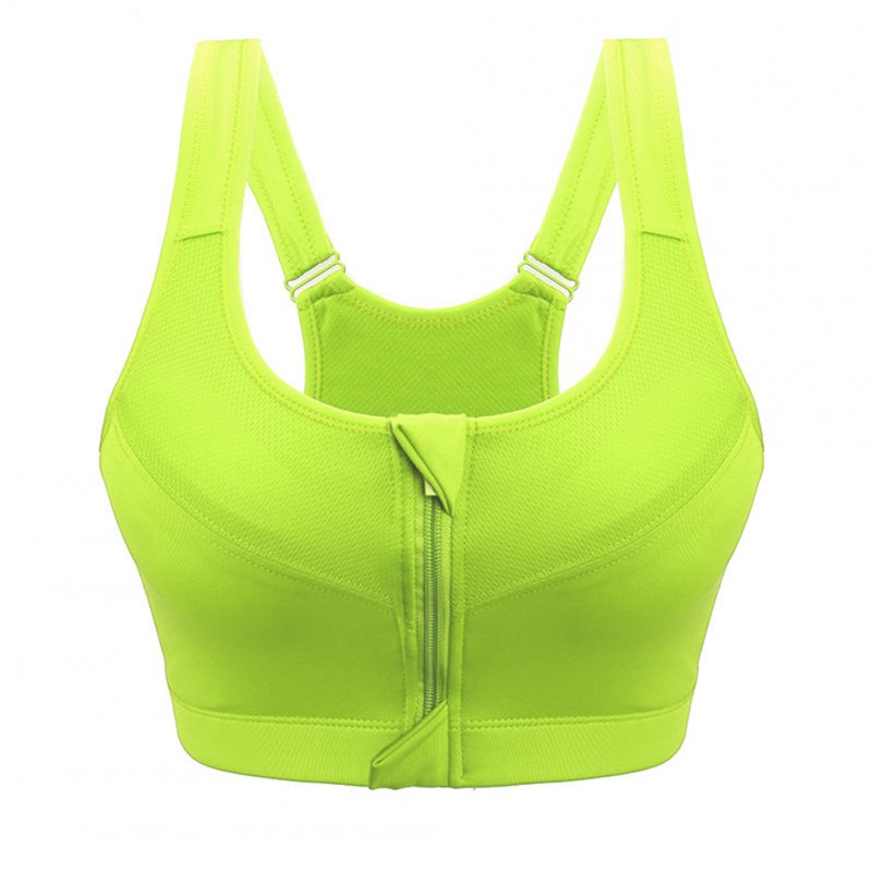 Women No Steel Ring Breathable Thin Yoga&Sports Bra Professional Design Running Shockproof Bra with Zipper Underwear Fluorescent green_L