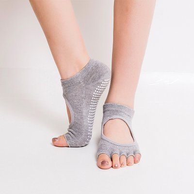 Women Non Slip Yoga Socks Toeless Non Skid Socks With Grips For Pilates Barre Ballet Light Greyf