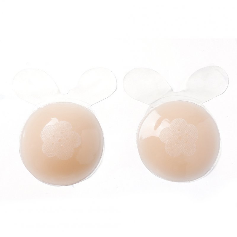 Women Nube Bra Rabbit Ear Shape Invisible Silica Gel Breast Sticker Nipple Cover for Full Dress Flower type_One size