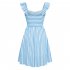 Women Off Shoulder Dress Trendy Sweet Ruffled Striped Printing A line Skirt Casual Short Sleeves Short Dress blue S