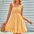 Women Off Shoulder Dress Trendy Sweet Ruffled Striped Printing A line Skirt Casual Short Sleeves Short Dress blue S