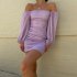 Women Off Shoulder Dress Puff Short Sleeves High Waist Slimming Bodycon Skirt Floral Printing Short Skirt White XL