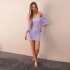 Women Off Shoulder Dress Puff Short Sleeves High Waist Slimming Bodycon Skirt Floral Printing Short Skirt White XL