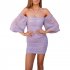 Women Off Shoulder Dress Puff Short Sleeves High Waist Slimming Bodycon Skirt Floral Printing Short Skirt White XL