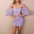 Women Off Shoulder Dress Puff Short Sleeves High Waist Slimming Bodycon Skirt Floral Printing Short Skirt White XL