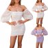 Women Off Shoulder Dress Puff Short Sleeves High Waist Slimming Bodycon Skirt Floral Printing Short Skirt White XL