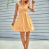 Women Off Shoulder Dress Trendy Sweet Ruffled Striped Printing A line Skirt Casual Short Sleeves Short Dress yellow S
