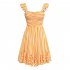 Women Off Shoulder Dress Trendy Sweet Ruffled Striped Printing A line Skirt Casual Short Sleeves Short Dress yellow S