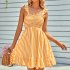 Women Off Shoulder Dress Trendy Sweet Ruffled Striped Printing A line Skirt Casual Short Sleeves Short Dress yellow S