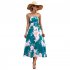 Women Off Shoulder Strapless Dress Sexy Sleeveless High Waist Lace up Tube Top Midi Skirt Floral Printing A line Skirt pink L