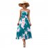 Women Off Shoulder Strapless Dress Sexy Sleeveless High Waist Lace up Tube Top Midi Skirt Floral Printing A line Skirt pink L