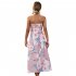 Women Off Shoulder Strapless Dress Sexy Sleeveless High Waist Lace up Tube Top Midi Skirt Floral Printing A line Skirt pink XL