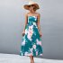 Women Off Shoulder Strapless Dress Sexy Sleeveless High Waist Lace up Tube Top Midi Skirt Floral Printing A line Skirt pink XL