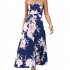 Women Off Shoulder Strapless Dress Sexy Sleeveless High Waist Lace up Tube Top Midi Skirt Floral Printing A line Skirt green L