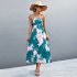 Women Off Shoulder Strapless Dress Sexy Sleeveless High Waist Lace up Tube Top Midi Skirt Floral Printing A line Skirt navy blue S