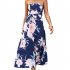 Women Off Shoulder Strapless Dress Sexy Sleeveless High Waist Lace up Tube Top Midi Skirt Floral Printing A line Skirt navy blue S