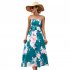 Women Off Shoulder Strapless Dress Sexy Sleeveless High Waist Lace up Tube Top Midi Skirt Floral Printing A line Skirt navy blue S