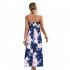 Women Off Shoulder Strapless Dress Sexy Sleeveless High Waist Lace up Tube Top Midi Skirt Floral Printing A line Skirt navy blue S