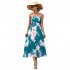 Women Off Shoulder Strapless Dress Sexy Sleeveless High Waist Lace up Tube Top Midi Skirt Floral Printing A line Skirt navy blue S