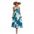 Women Off Shoulder Strapless Dress Sexy Sleeveless High Waist Lace up Tube Top Midi Skirt Floral Printing A line Skirt navy blue S