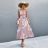 Women Off Shoulder Strapless Dress Sexy Sleeveless High Waist Lace up Tube Top Midi Skirt Floral Printing A line Skirt navy blue S