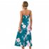Women Off Shoulder Strapless Dress Sexy Sleeveless High Waist Lace up Tube Top Midi Skirt Floral Printing A line Skirt navy blue S
