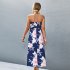 Women Off Shoulder Strapless Dress Sexy Sleeveless High Waist Lace up Tube Top Midi Skirt Floral Printing A line Skirt navy blue S