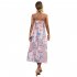 Women Off Shoulder Strapless Dress Sexy Sleeveless High Waist Lace up Tube Top Midi Skirt Floral Printing A line Skirt navy blue XL