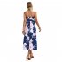 Women Off Shoulder Strapless Dress Sexy Sleeveless High Waist Lace up Tube Top Midi Skirt Floral Printing A line Skirt navy blue XL