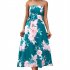 Women Off Shoulder Strapless Dress Sexy Sleeveless High Waist Lace up Tube Top Midi Skirt Floral Printing A line Skirt navy blue XL