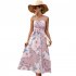 Women Off Shoulder Strapless Dress Sexy Sleeveless High Waist Lace up Tube Top Midi Skirt Floral Printing A line Skirt navy blue XL