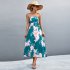 Women Off Shoulder Strapless Dress Sexy Sleeveless High Waist Lace up Tube Top Midi Skirt Floral Printing A line Skirt navy blue XL