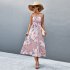 Women Off Shoulder Strapless Dress Sexy Sleeveless High Waist Lace up Tube Top Midi Skirt Floral Printing A line Skirt navy blue XL