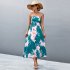 Women Off Shoulder Strapless Dress Sexy Sleeveless High Waist Lace up Tube Top Midi Skirt Floral Printing A line Skirt navy blue XL