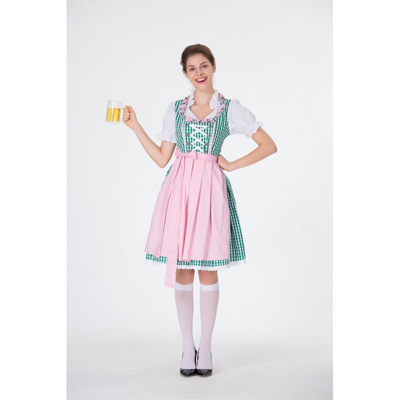 Women Oktoberfest Costume Large Size Dirndl Dress Adult Retro Lady Dress for Hallowmas green_M