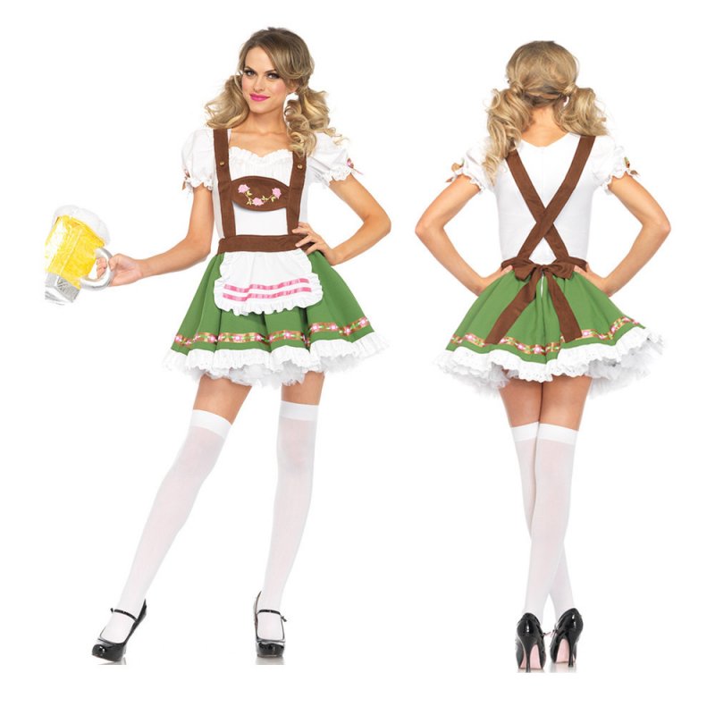 Women Oktoberfest Fun Strap Dress for Party Halloween Cosplay Costume green_XL