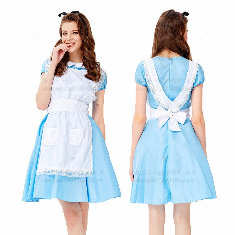 Women Oktoberfest Halloween Alice Costume Cafe Work Uniform Maid Costume Suit blue_S