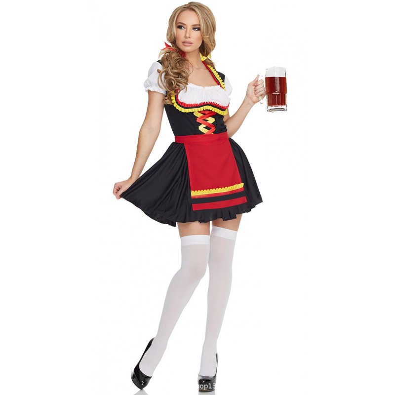 Women Oktoberfest Style Dress Halloween Party Costume Waitresses Uniform black_M