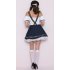 Women Oktoberfest Vintage Suspenders Dress Halloween Maid Costume Dress Dark blue One size