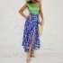 Women One Shoulder Dress Fashion Printing High Waist Long Skirt Elegant Sleeveless Split Dress For Party As shown L