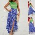 Women One Shoulder Dress Fashion Printing High Waist Long Skirt Elegant Sleeveless Split Dress For Party As shown L