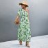 Women One Shoulder Dress Summer Short Sleeves Floral Printing Long Skirt Simple Elegant Lace up Dress green M