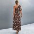 Women One Shoulder Dress Summer Short Sleeves Floral Printing Long Skirt Simple Elegant Lace up Dress black L