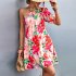 Women One Shoulder Dress Summer Puff Short Sleeves Elegant A line Skirt Sweet Floral Printing Short Skirt orange S