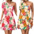 Women One Shoulder Dress Summer Puff Short Sleeves Elegant A line Skirt Sweet Floral Printing Short Skirt orange S
