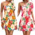 Women One Shoulder Dress Summer Puff Short Sleeves Elegant A line Skirt Sweet Floral Printing Short Skirt orange S