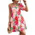Women One Shoulder Dress Summer Puff Short Sleeves Elegant A line Skirt Sweet Floral Printing Short Skirt orange S
