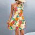 Women One Shoulder Dress Summer Puff Short Sleeves Elegant A line Skirt Sweet Floral Printing Short Skirt orange S