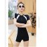 Women One piece Swimsuit Summer Quick drying Conservative Bathing Suit For Swimming Hot Spring short sleeves M